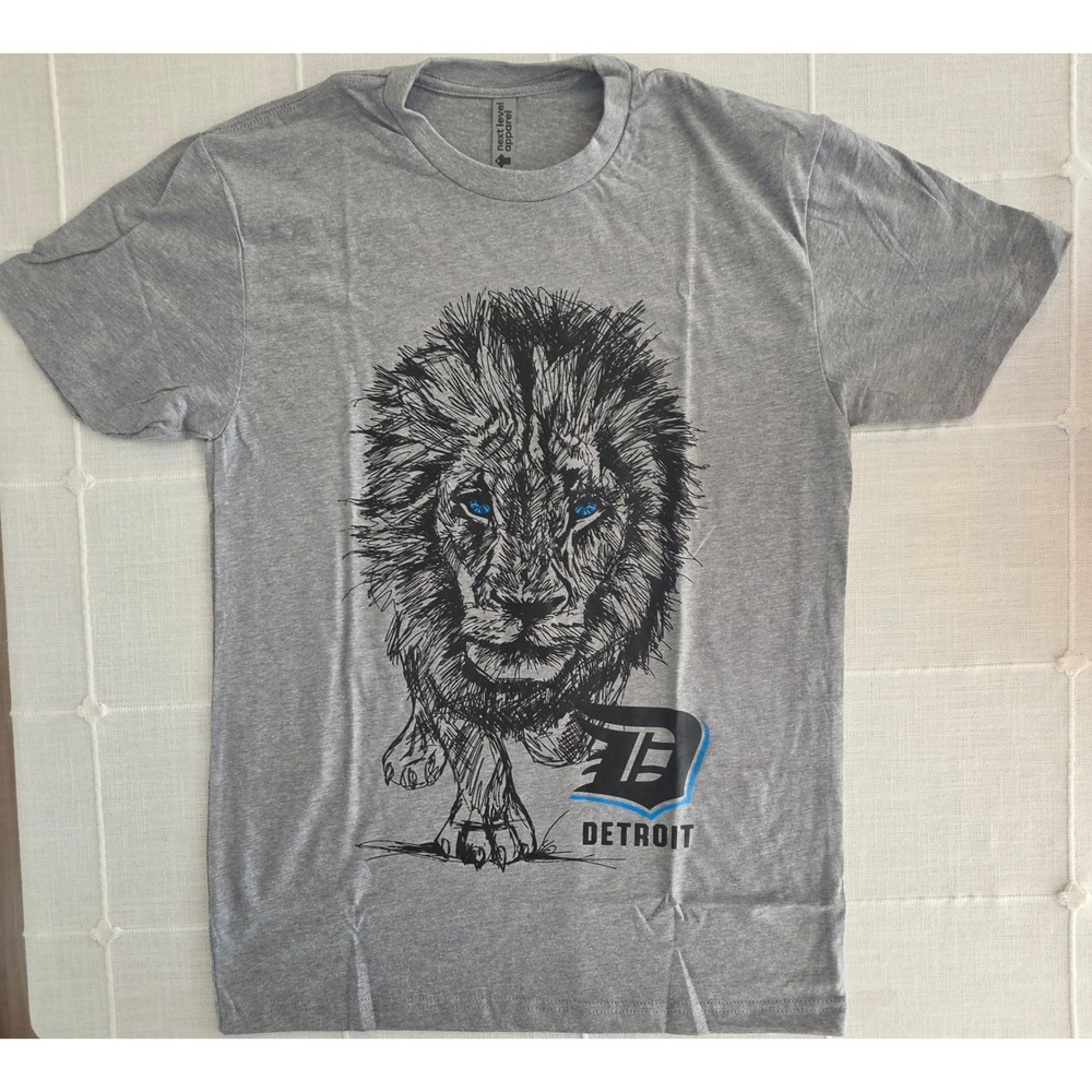 Next Level Apparel Mens Detroit Lions Graphic Tee Gray Blue Lion Shirt Small